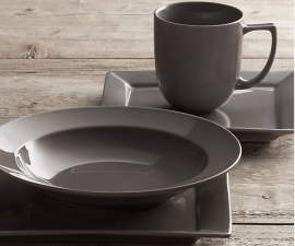 Click to Zoom 	 Chinese Porcelain Square Rimmed 16-Piece Dinnerware Set with Cereal Bowl in Graphite
