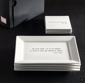 Literary Quote Cocktail Plate and Coaster Sets, Dorothy Parker