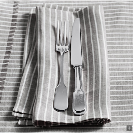 European Stripe Linen Dinner Napkins in Mist with White