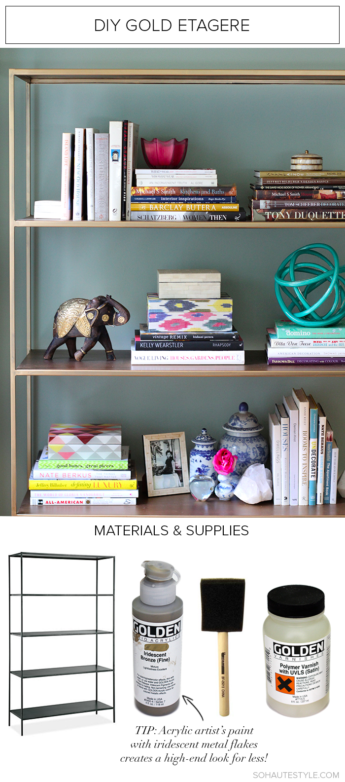 DIY Gold Bookcase Etagere - from sohautestyle.com