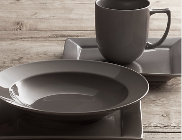 Click to Zoom 	 Chinese Porcelain Square Rimmed 16-Piece Dinnerware Set with Cereal Bowl in Graphite