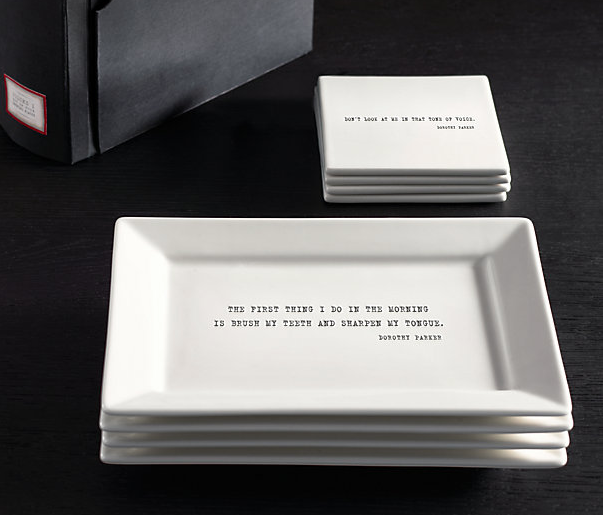Literary Quote Cocktail Plate and Coaster Sets, Dorothy Parker